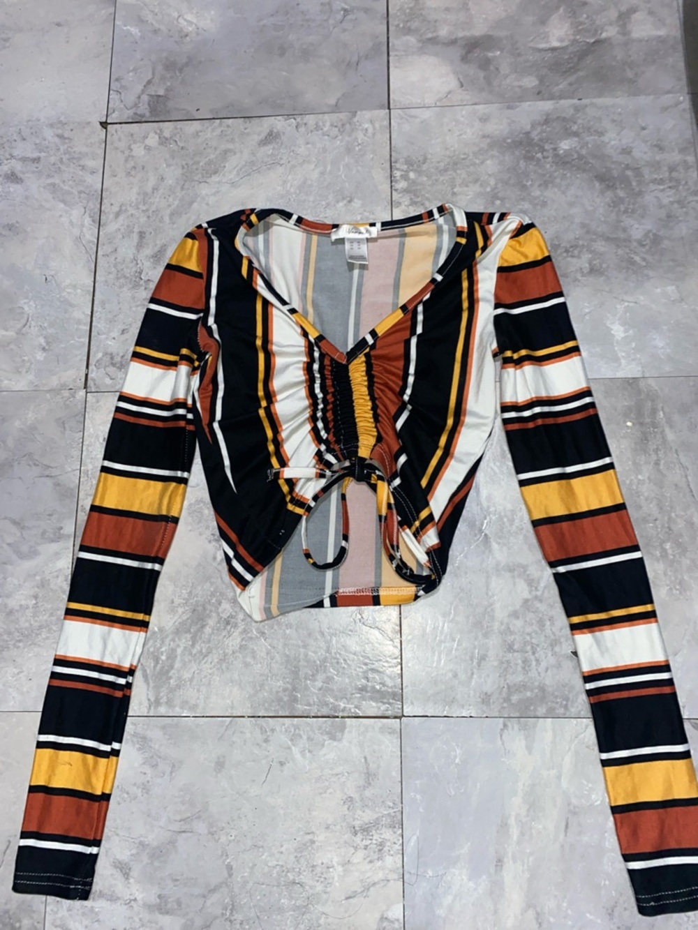 Revamped Striped Ruched Tie-Front Crop Top xs women